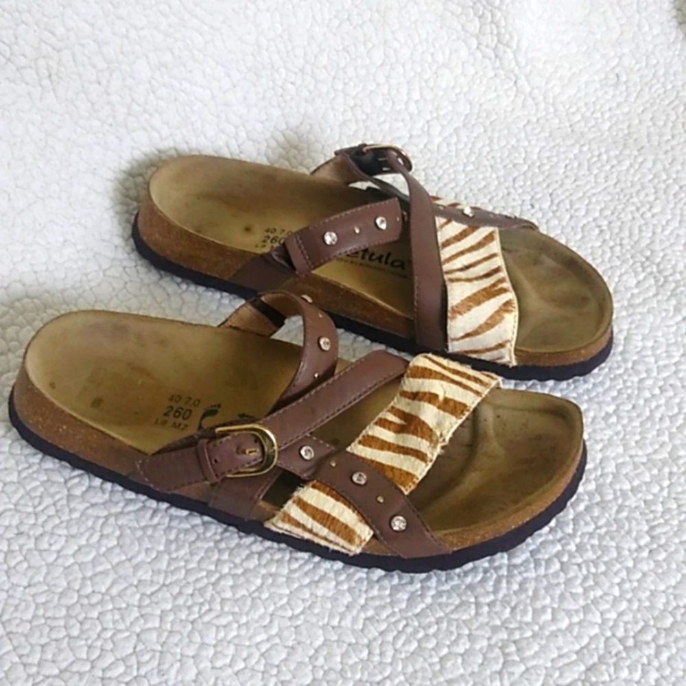 Betula Licensed Birkenstock Julie Sandals Zebra Mohair Leather Studded size 9 40
